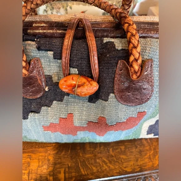 Marco Avante Killim Carpet Multicolor Southwestern Patterned Tote Bag Vintage - Picture 4 of 14